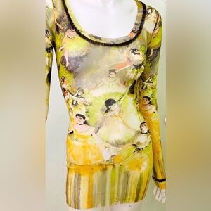 JEAN PAUL GAULTIER MAILLE FEMME SHEER TOP/DRESS EDGAR DEGAS BALLERINA PRINT S